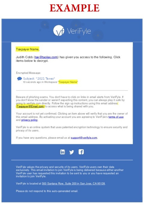 Verifyle Clients Email example